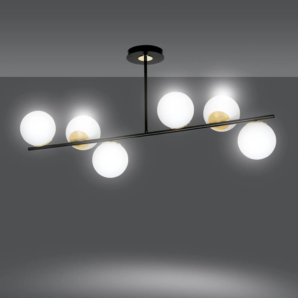 Plafoniera Contemporaneo Vishnu Acciaio Nero Oro 6 Luci E14 Ip20