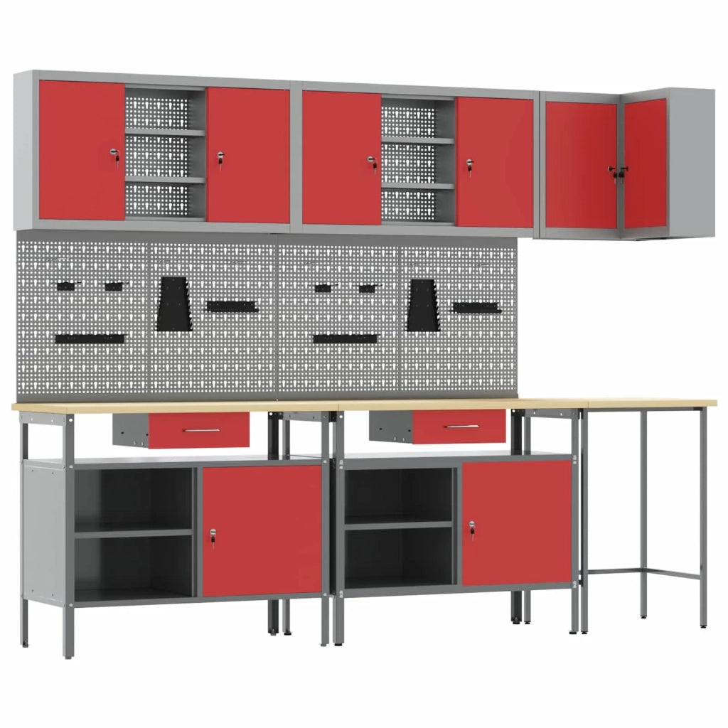 Set di mobili da lavoro con cassetto 10 pcs Rosso e Grigio 3321521