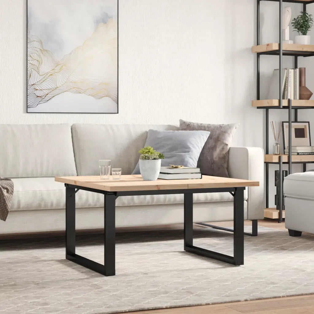 Tavolino Salotto Telaio a O-Tavolino da soggiorno 90x90x45,5 cm Legno Pino e Acciaio