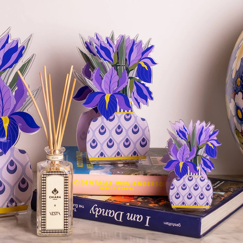 PROFUMATORE IRIS PICCOLO IN CRISTALLO ACRILICO DECORATO VIOLA FRAGRANZA BY CHIARA FIRENZE ANIMA 100ML