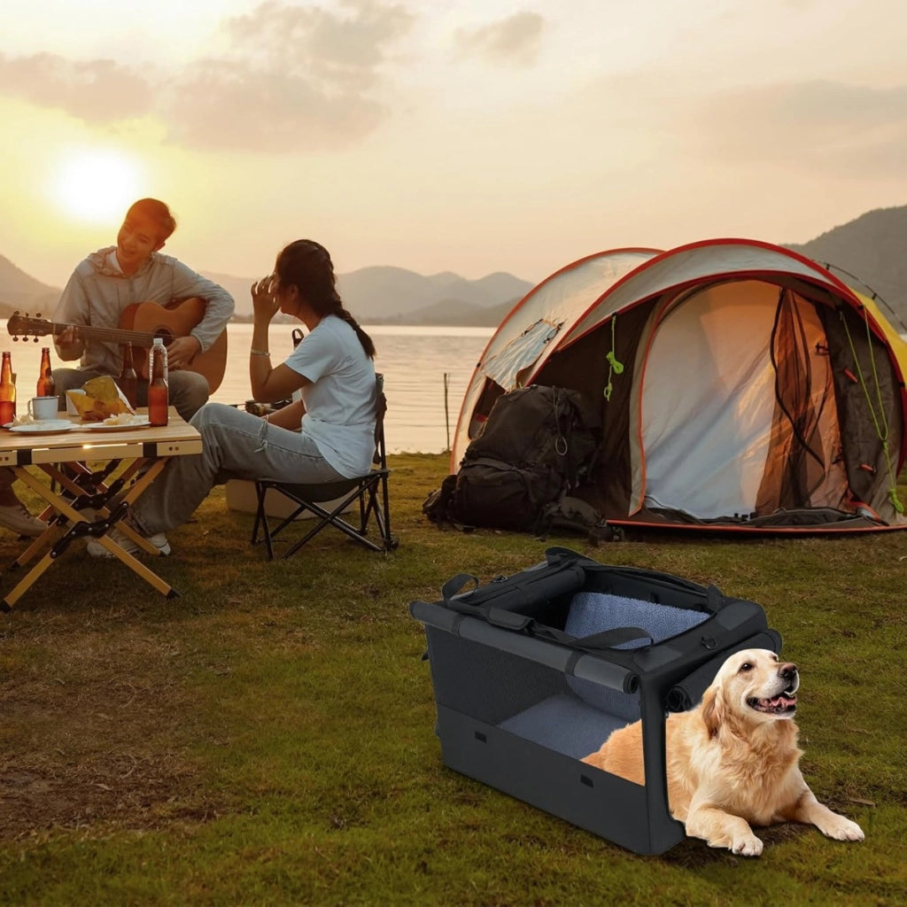 Gabbia morbida pieghevole per cani con 2 aperture, Borsa da trasporto portatile con accessori per animali
