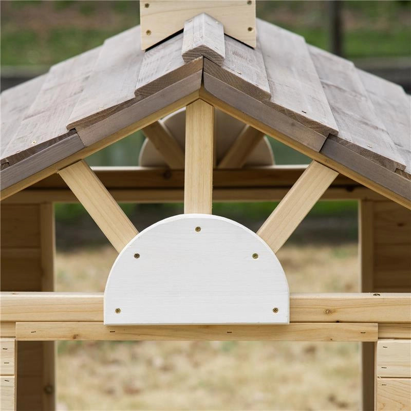 CASETTA BIMBI 3-7 ANNI A 2 FINESTRE CON PORTAVASI E PANCHINA, IN LEGNO DI ABETE E PP, 113LX94X134.5 CM
