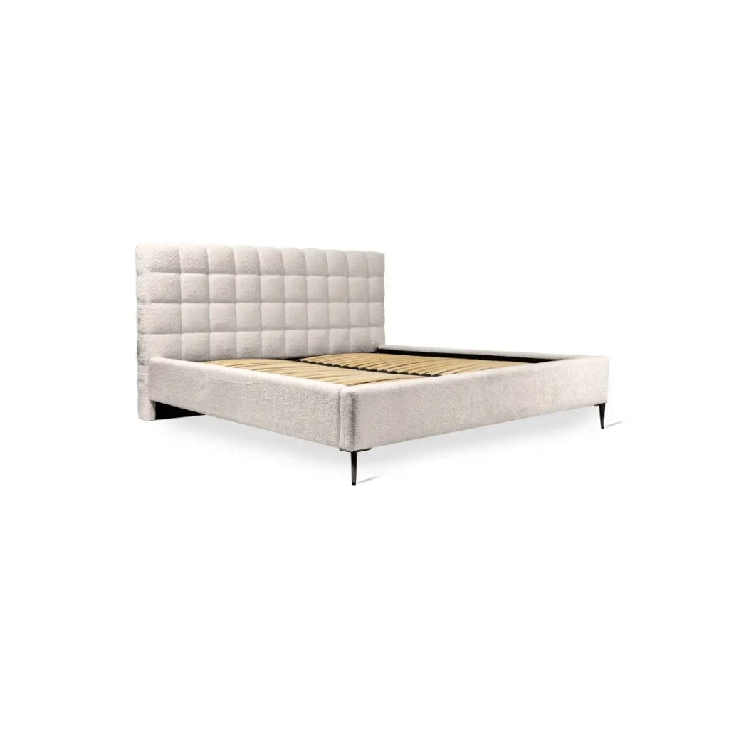 Letto MILLIO – Crema – 160x200 cm – Tessuto bouclé in ciniglia – Rete inclusa – Comfort alberghiero a 5 stelle