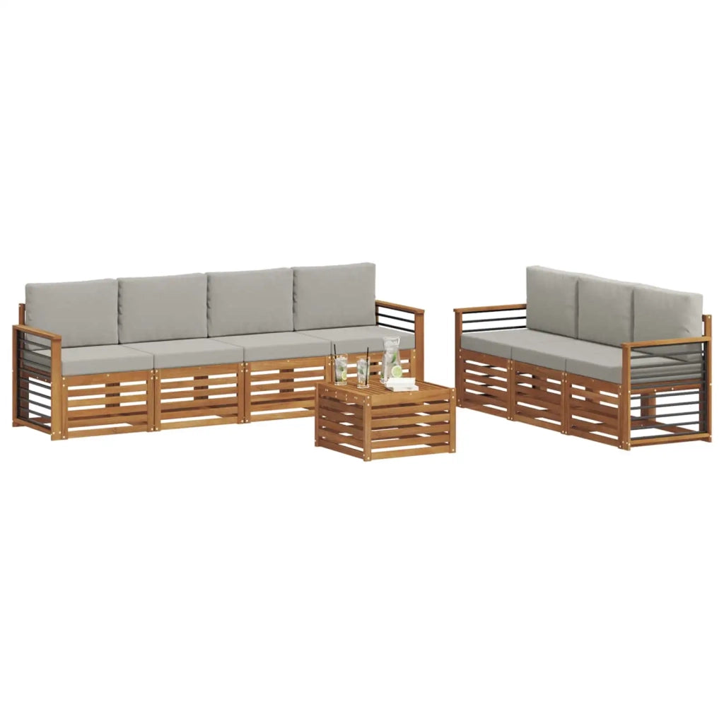 Set divani con cuscino 8 pcs Grigio Naturale e Chiaro
