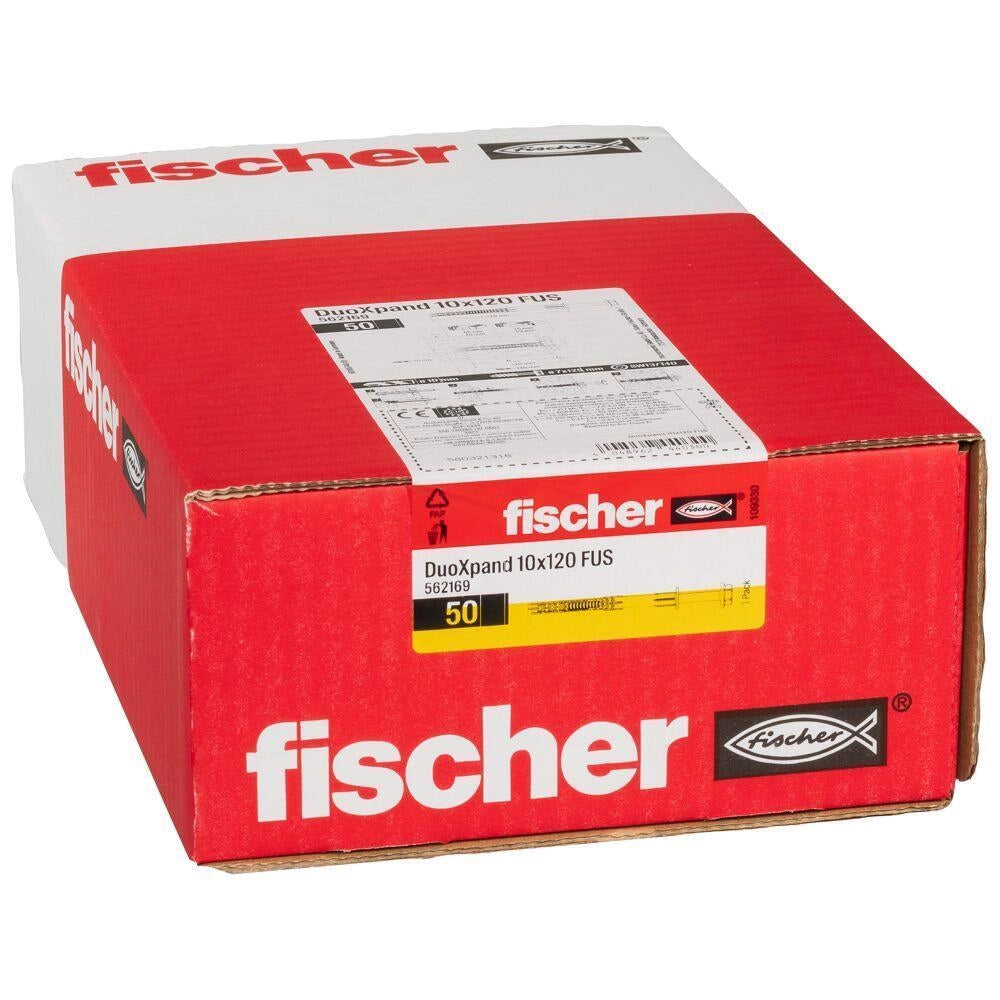 Fischer 562169 DuoXpand Tassello di espansione 10 mm x 120 mm con vite premontata testa flangiata esagonale Torx TX40 colore Grigio
