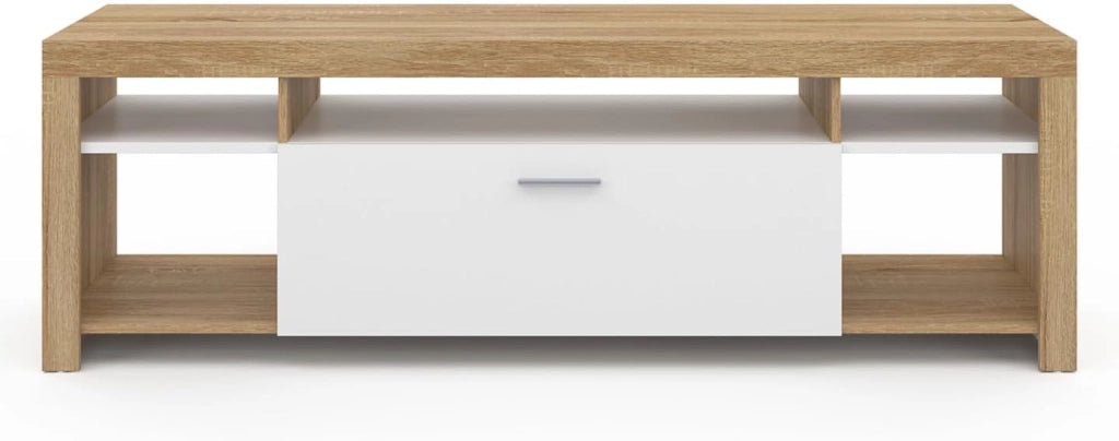 Mueble TV MALO 140 cm en madera y armario blanco