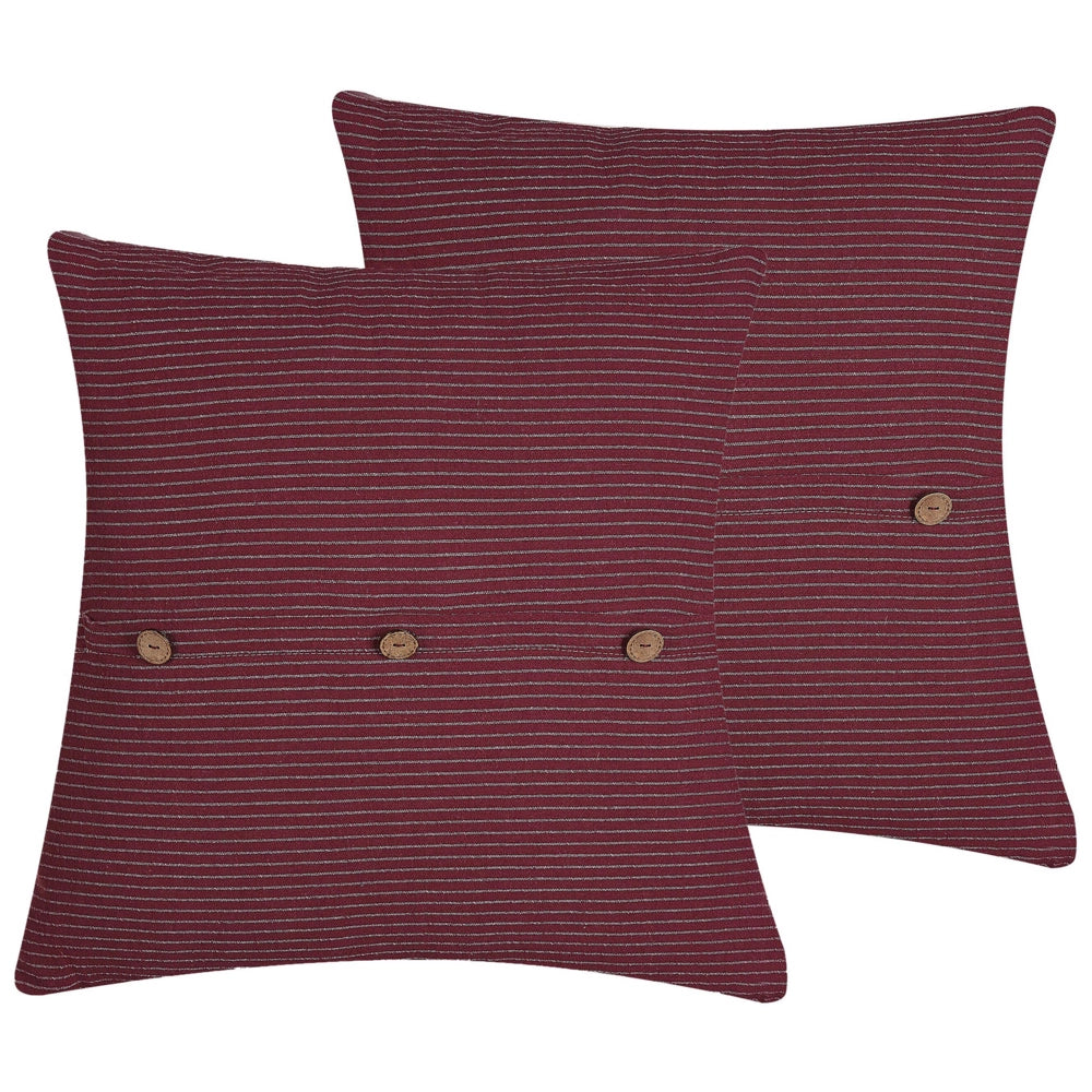 Set di 2 cuscini decorativi rossi 43 x 43 cm Bottoni a righe Cuscino per la casa Accessorio morbido per la casa