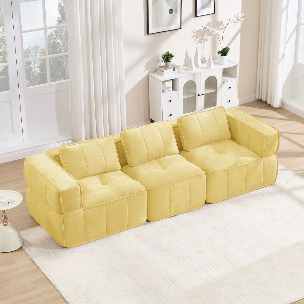 Divano modulare a 3 posti con seduta profonda e base antiscivolo in poliestere giallo 271 × 93 × 67 cm