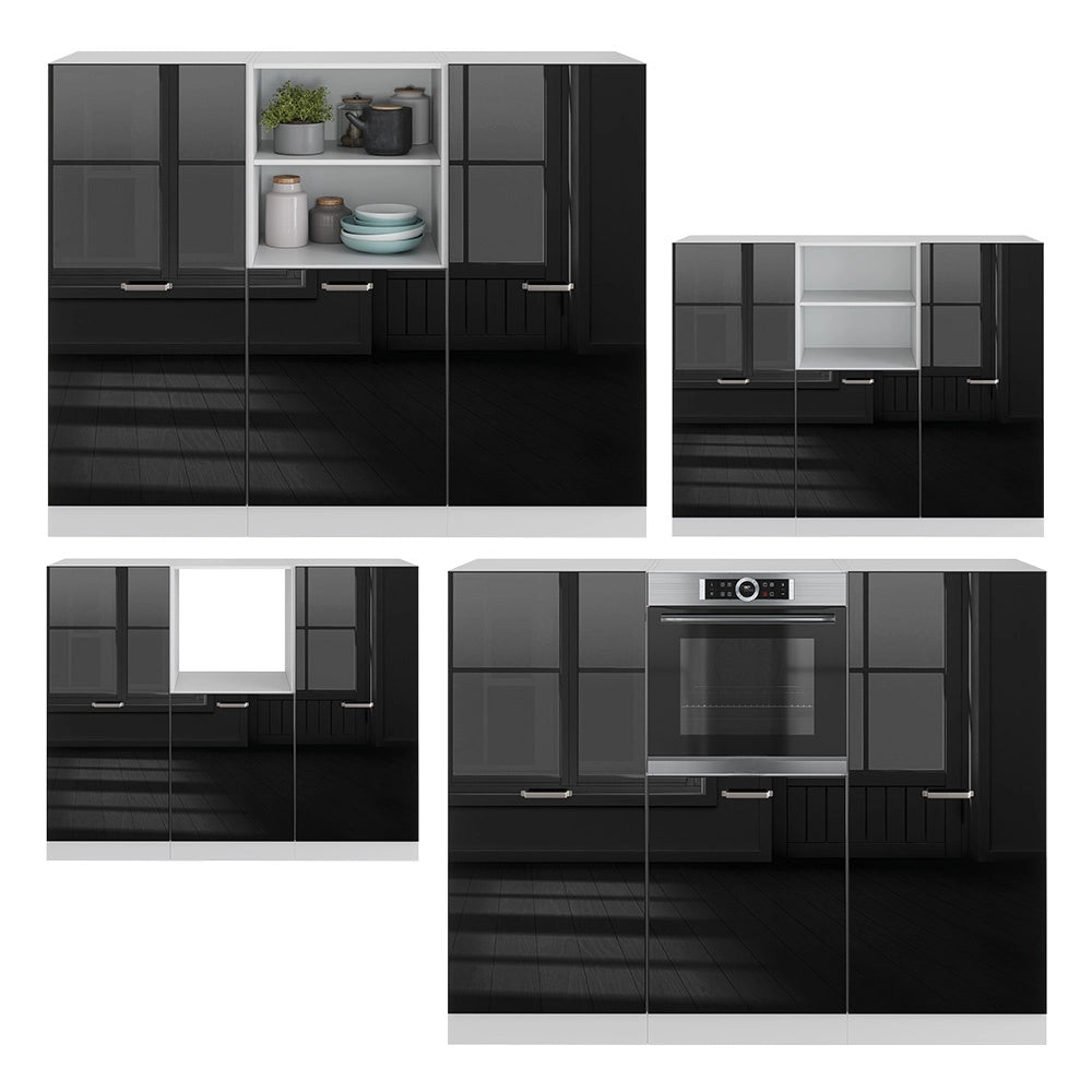 Cucine componibili piccole R-Line Nero lucido/Bianco 180 cm senza piano di lavoro Vicco