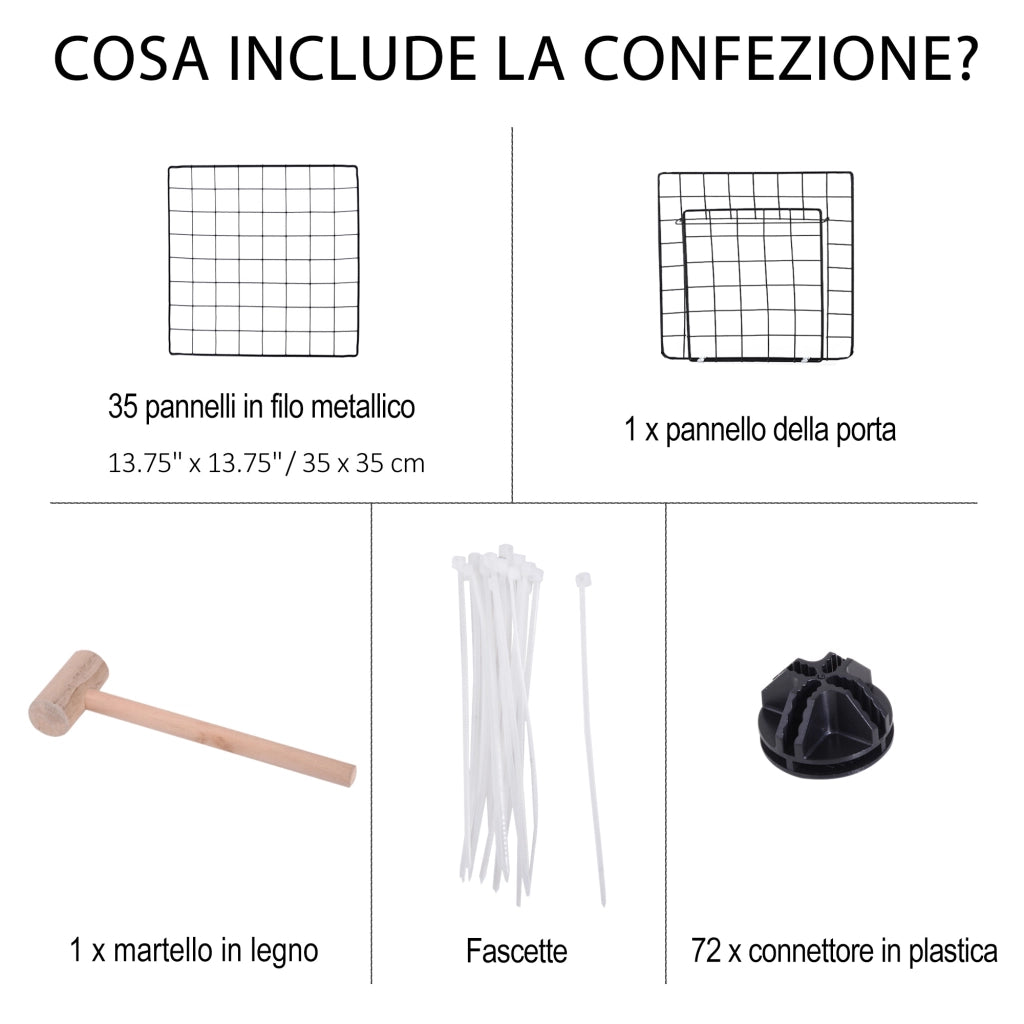 EasyComfort Recinto in Metallo per Piccoli Animali Domestici con 36 Pannelli di Metallo da Montare Secondo Forma e Configurazione che Preferisci e con Porta