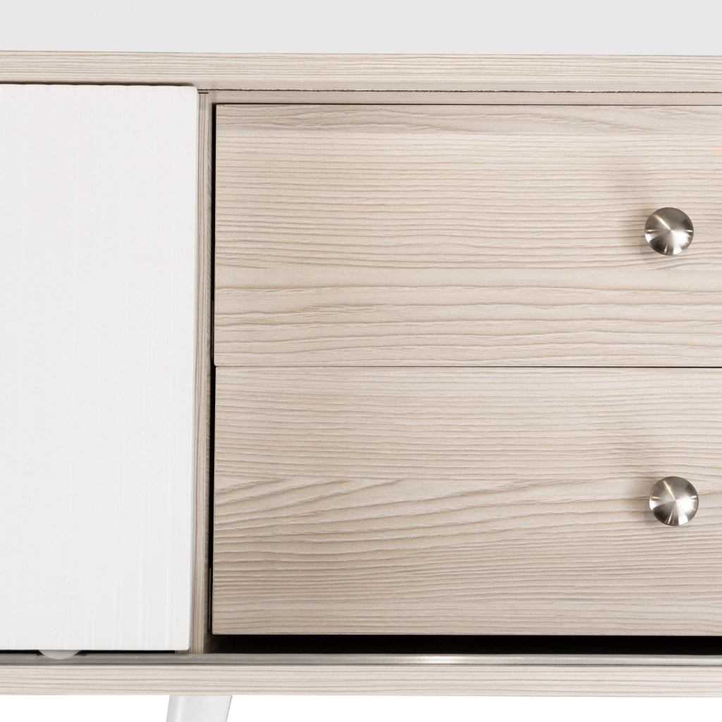 Mobile porta tv con due ante scorrevoli e due cassetti in pannello truciolare E1 bianco e legno 160 × 40 × 58 cm