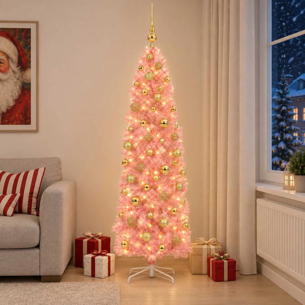 Albero di Natale Artificiale Slim con Palline 240 cm 300 LED 3461109