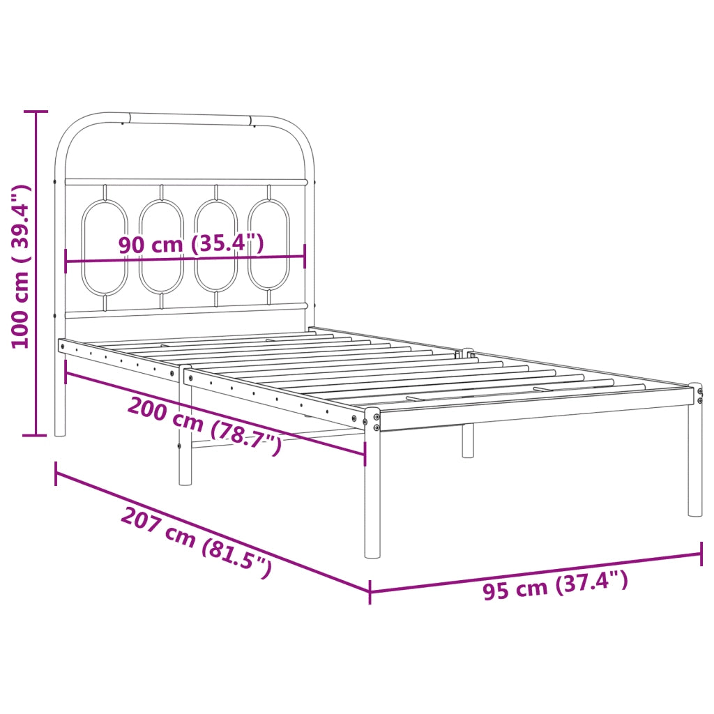Giroletto con Testiera-Struttura Letto con testiera Metallo Bianco 90x200 cm 671668