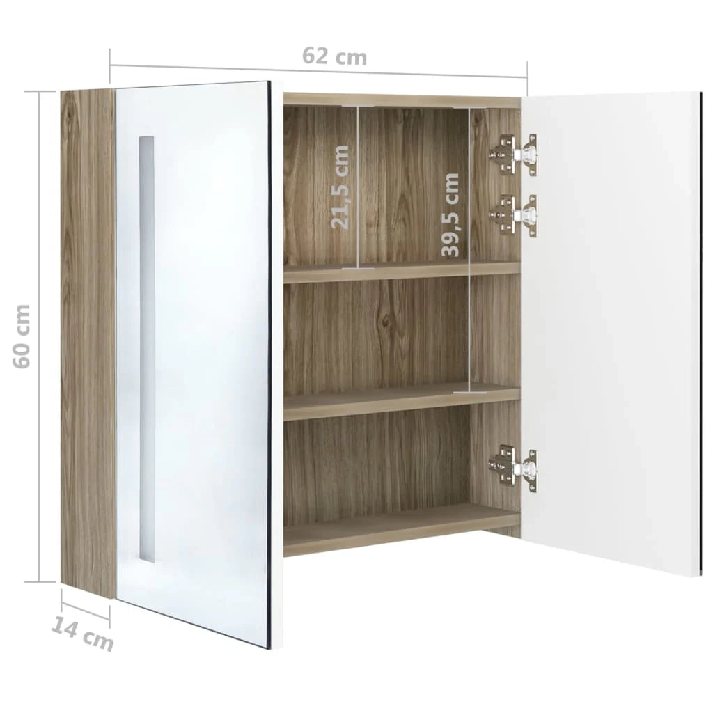 Mobile bagno con specchio LED bianco 62 x 14 x 60 cm finitura rovere 02_0006587