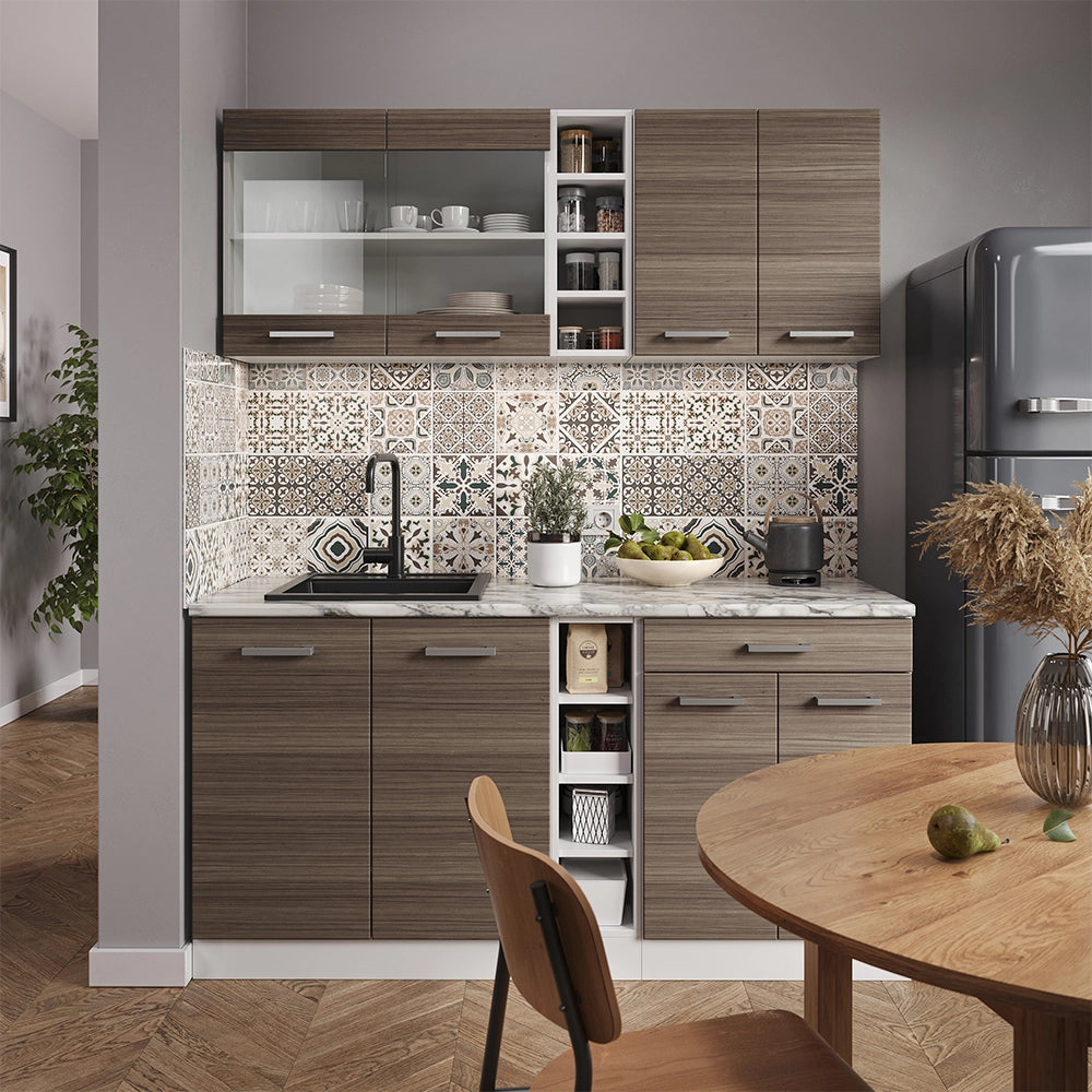 Vicco Cucina completa Grigio prezioso/bianco 160 cm , PL Rovere