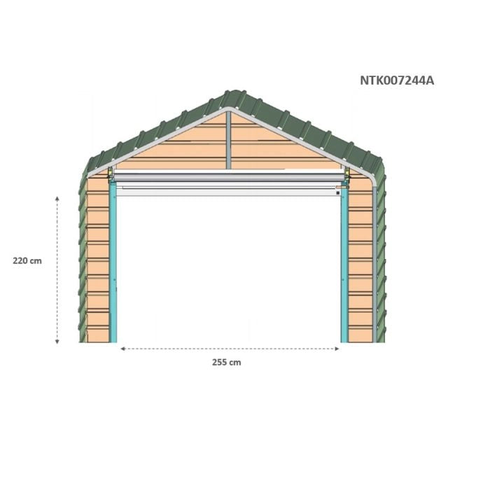 Box auto lamiera capanno in Acciaio Zincato con saracinesca 438x724 cm x h 3,31m - 585KG - 31.7 mq - VERDE