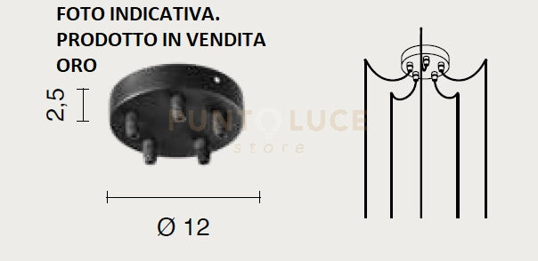 OBA0008 BASE 5 FORI ORO  D.12CM H.2,5CM PER SOSPENSIONE