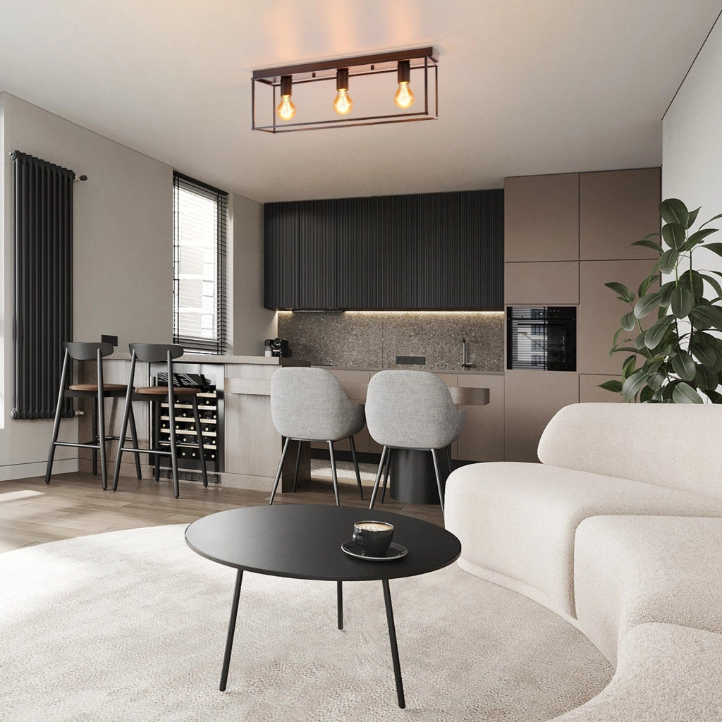 ZMH Lampada da soffitto 3 luci E27 max 25W metallo nero retrò per soggiorno cucina