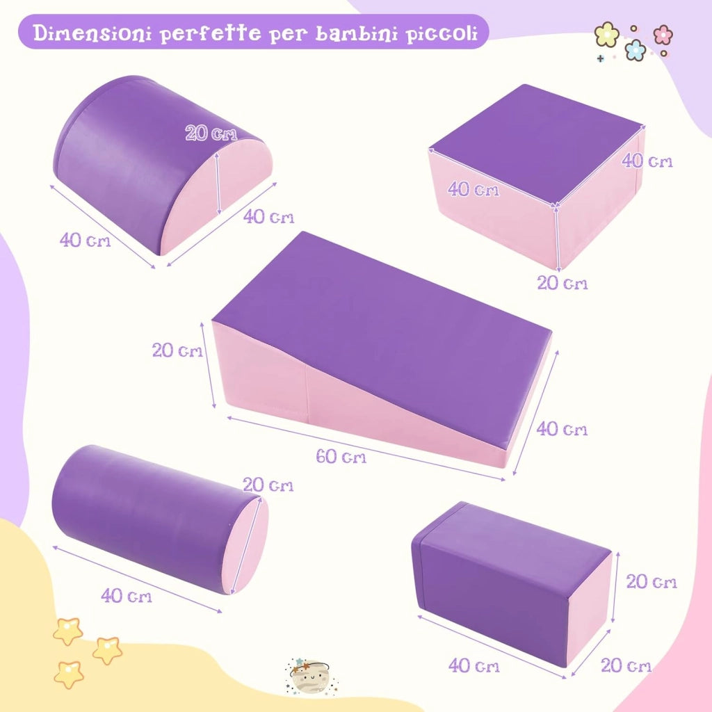 Set di 5 Blocchi con Diverse Forme e Colori, Giocattolo per Arrampicata e Strisciamento, Aiuta i Bambini a Crescere (Viola)