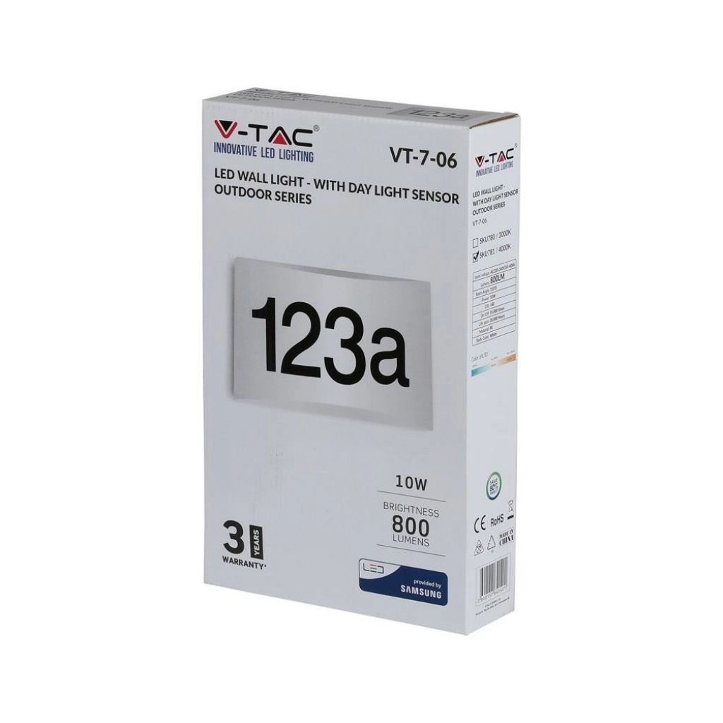 V-TAC PRO Lampada LED Chip Samsung da Muro Rettangolare 10W Segna Numero Civico 3000K SKU 780
