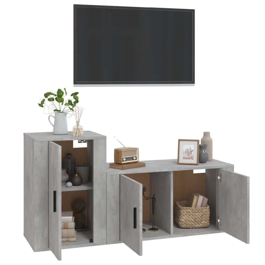 Set di Mobili Porta TV 2 pz | Armadietto TV | Mobile Porta TV Grigio Cemento in Legno Multistrato