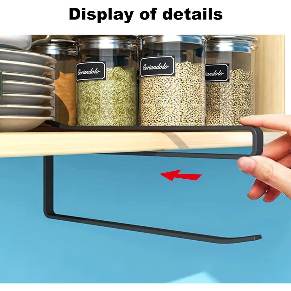 Trade Shop - Portarotolo 27cm Sottopensile Senza Forare Per Cucina Bagno Porta Asciugamano - Nero