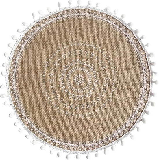 Set di tovaglie rotonde per tavola da 4 pezzi - tovaglie in juta con piuma 38 cm per decorazione di tavola da cucina e sala da pranzo (set G)