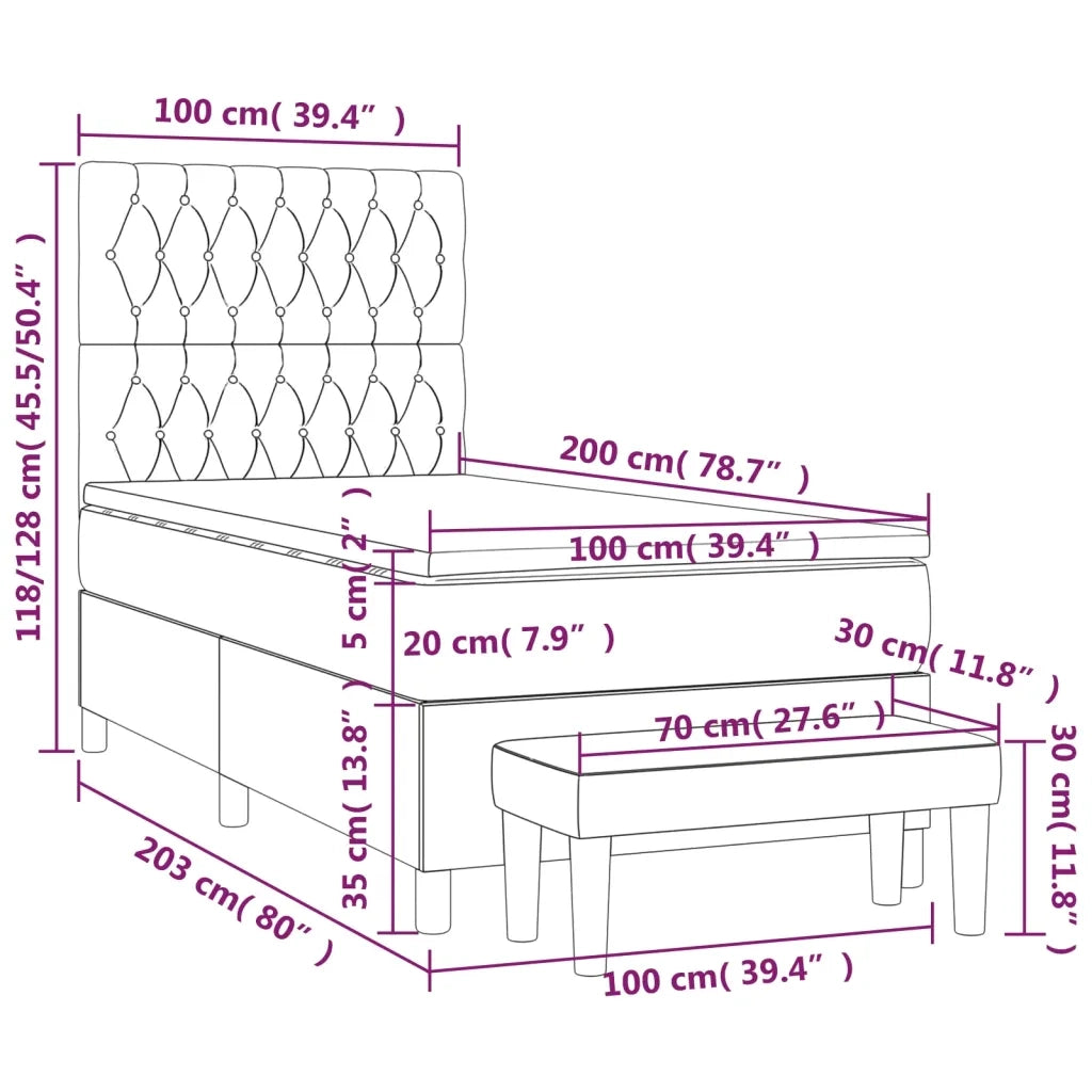 Giroletto a Molle con Materasso Grigio Chiaro 100x200cm Velluto 3138007