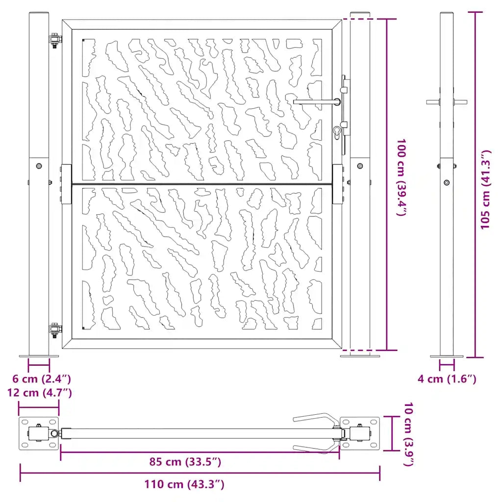 vidaXL Cancello Giardino Nero 105x106 cm in Acciaio Design a Traccia
