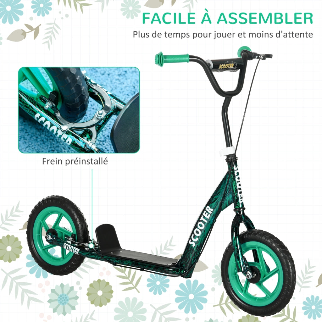 Monopattino Bambini ¨C zephmum ¨C Verde, Ruote Grandi, Altezza Regolabile 6-12 Anni
