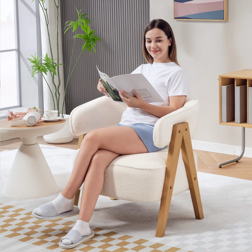 Poltrona Moderna Imbottita con Braccioli e Gambe in Legno ¨C zephmum ¨C Bianco