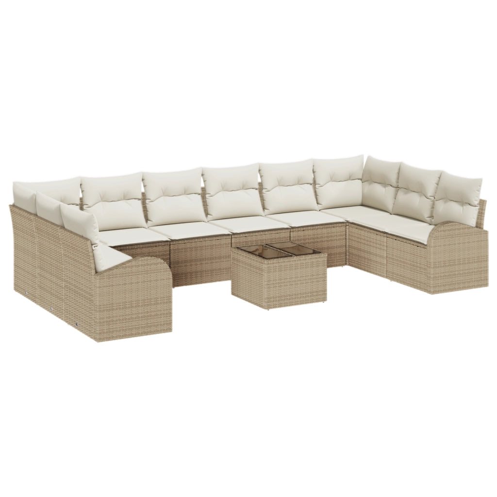 Set divani da giardino  con cuscini in rattan poliestere beige da 11 pezzi
