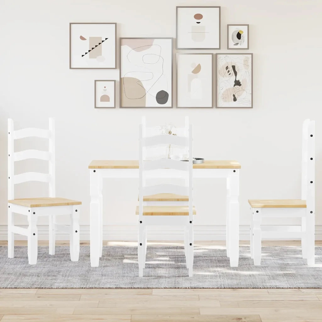 Set da Pranzo 5 pz Panama Bianco in Legno Massello di Pino
