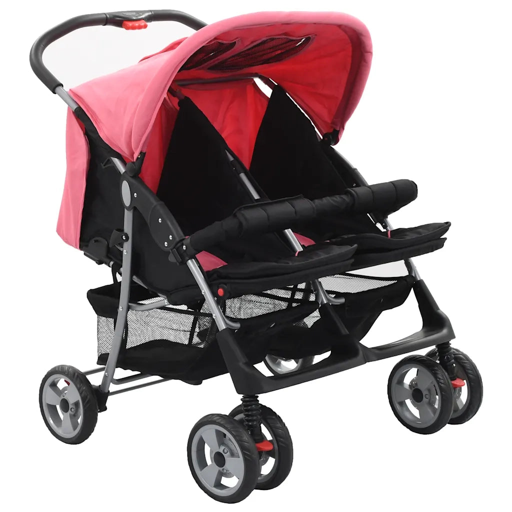 Passeggino Gemellare Rosa e Nero in Acciaio CFW3210438
