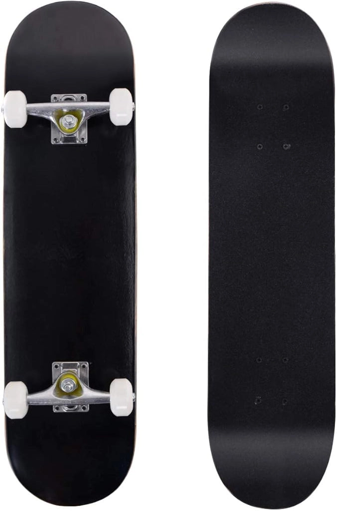 Skateboard Legno Principianti, Tavola in 7 Strati Acero, Staffa Lega Alluminio, PU Ruote, Double Kick Standard 79x20 cm, Superficie Antiscivolo, Longboard per Bambini/Adolescenti/Adulti, Nero