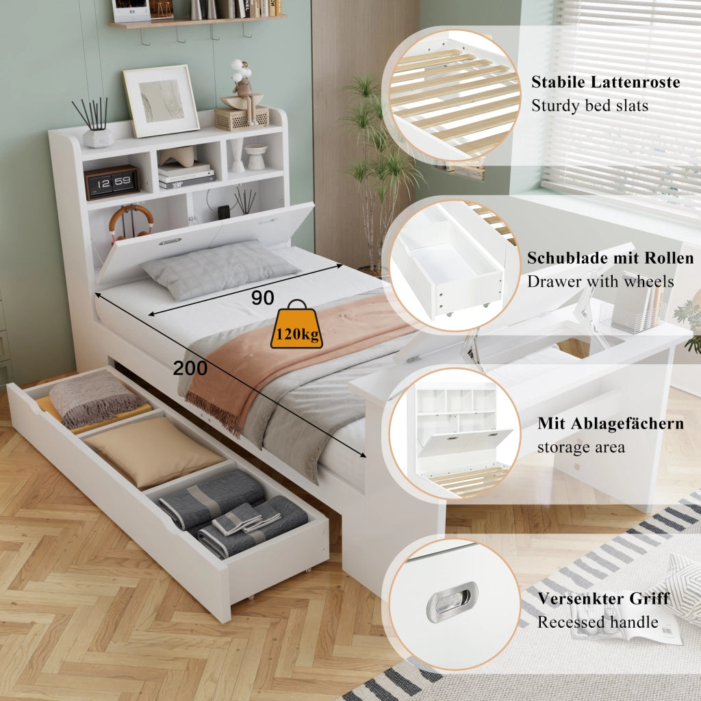 letto singolo legno bianco 90x200 cm