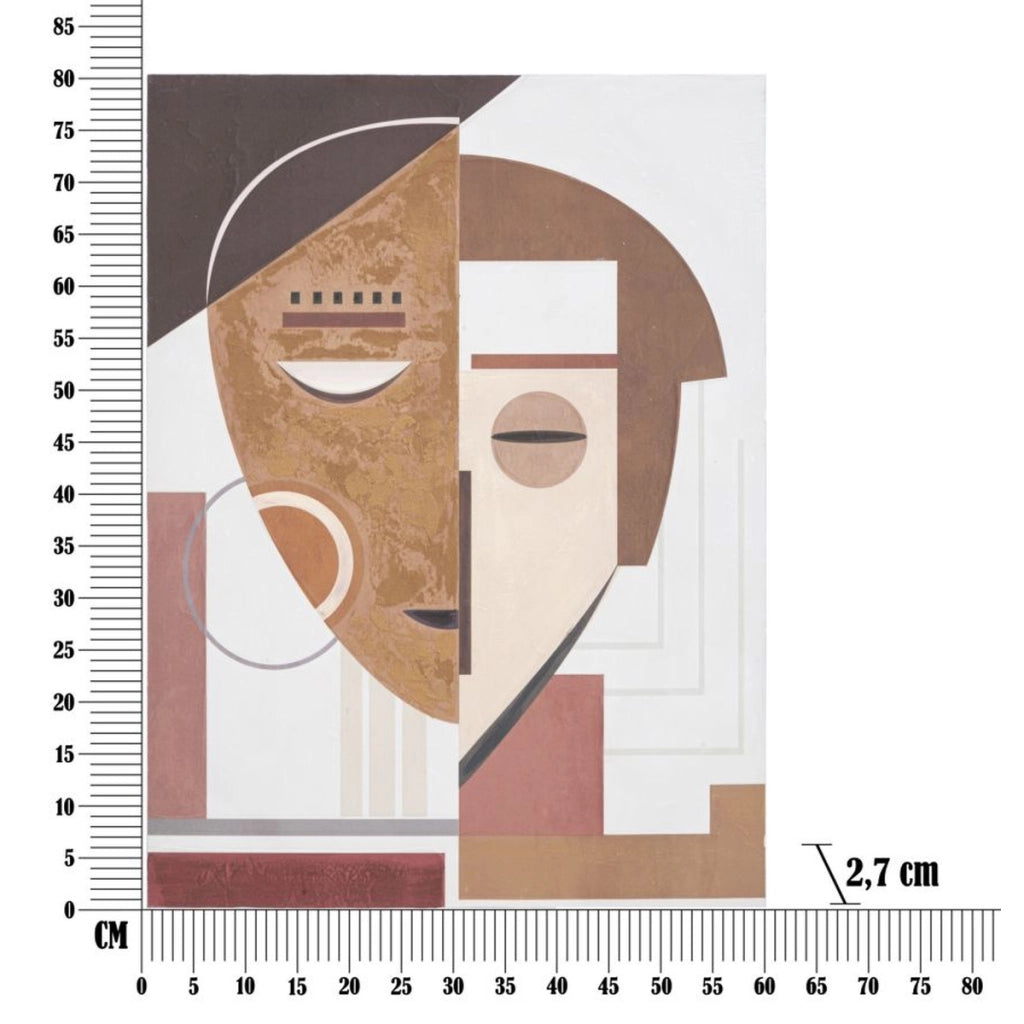 Dipinto su tela Ethnic Face volti stilizzati etnici nei toni terra 60x80 cm