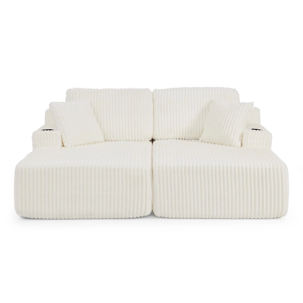 Divano letto 2 posti - Zephmum - Tessuto spazzolato morbido, tasca laterale, porta bevande, cuscini incluso, beige