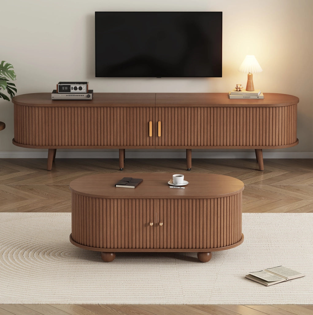 Set mobile TV e tavolino da caffè moderno in MDF colore noce; 2 pezzi
