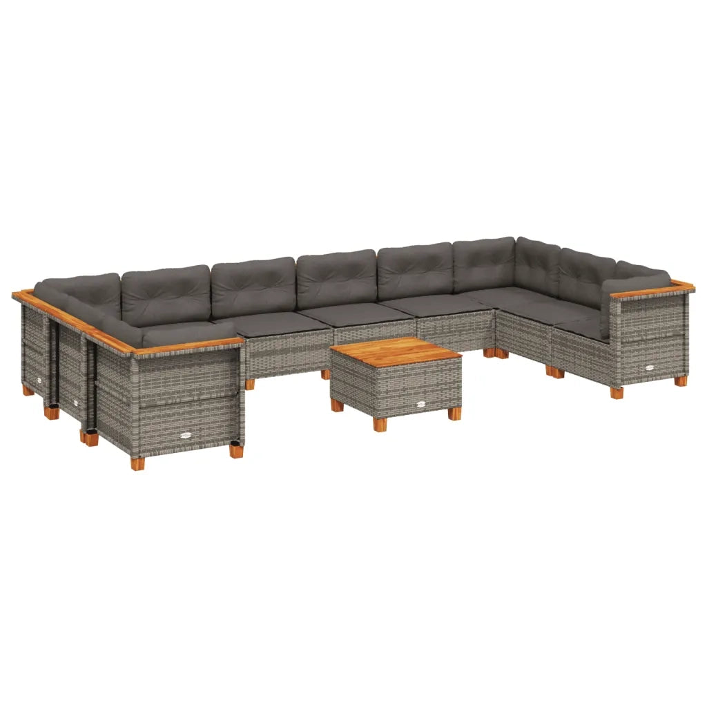 Set Divani da Giardino 11 pz con Cuscini in Polyrattan Grigio 3262026