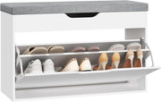 Panca Scarpiera da Ingresso, Porta Scarpe con Cassetto Ribaltabile a 2 Livelli e Scomparto Nascosto, per Ingresso, Camera da Letto, Soggiorno, Corridoio, 80x30x51 cm, Bianco + Grigio