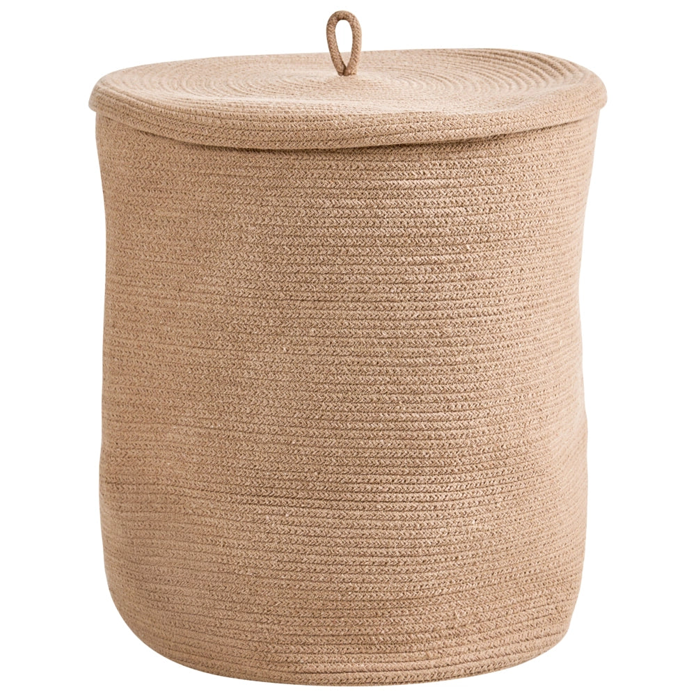 Cestino in tessuto di cotone bianco sporco con accessori per la conservazione del coperchio boho