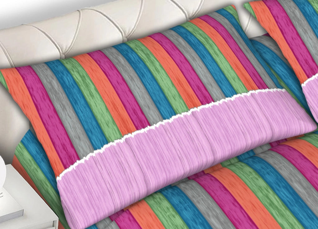 Completo Lenzuola 100% Cotone Made Italy Disegno Multicolor - Singolo - Rosa