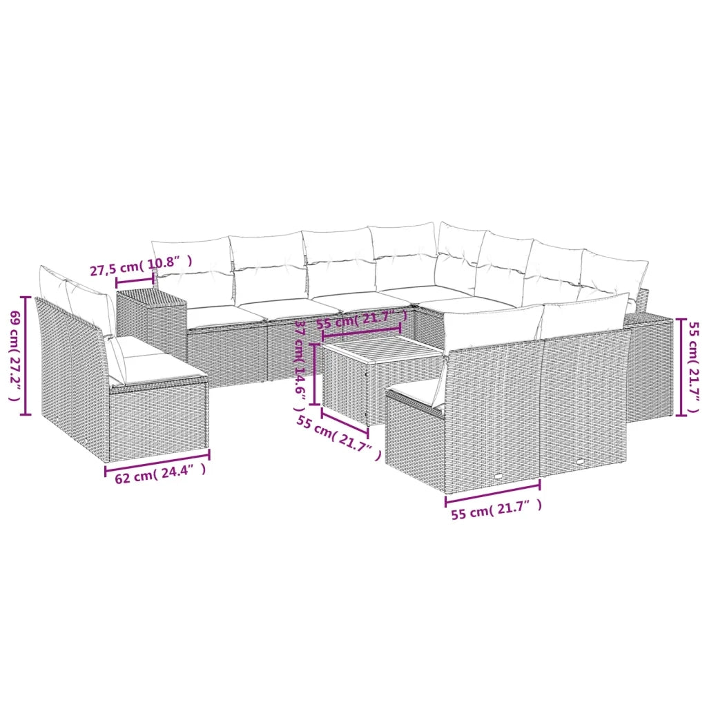 Set Divani da Giardino 12 pz con Cuscini Grigio in Polyrattan 3225507