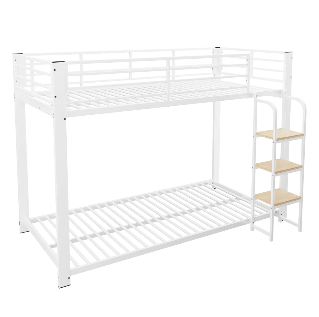 Letto a castello 90x200 cm in MDF e metallo bianco e noce con scala integrata e sponde di sicurezza