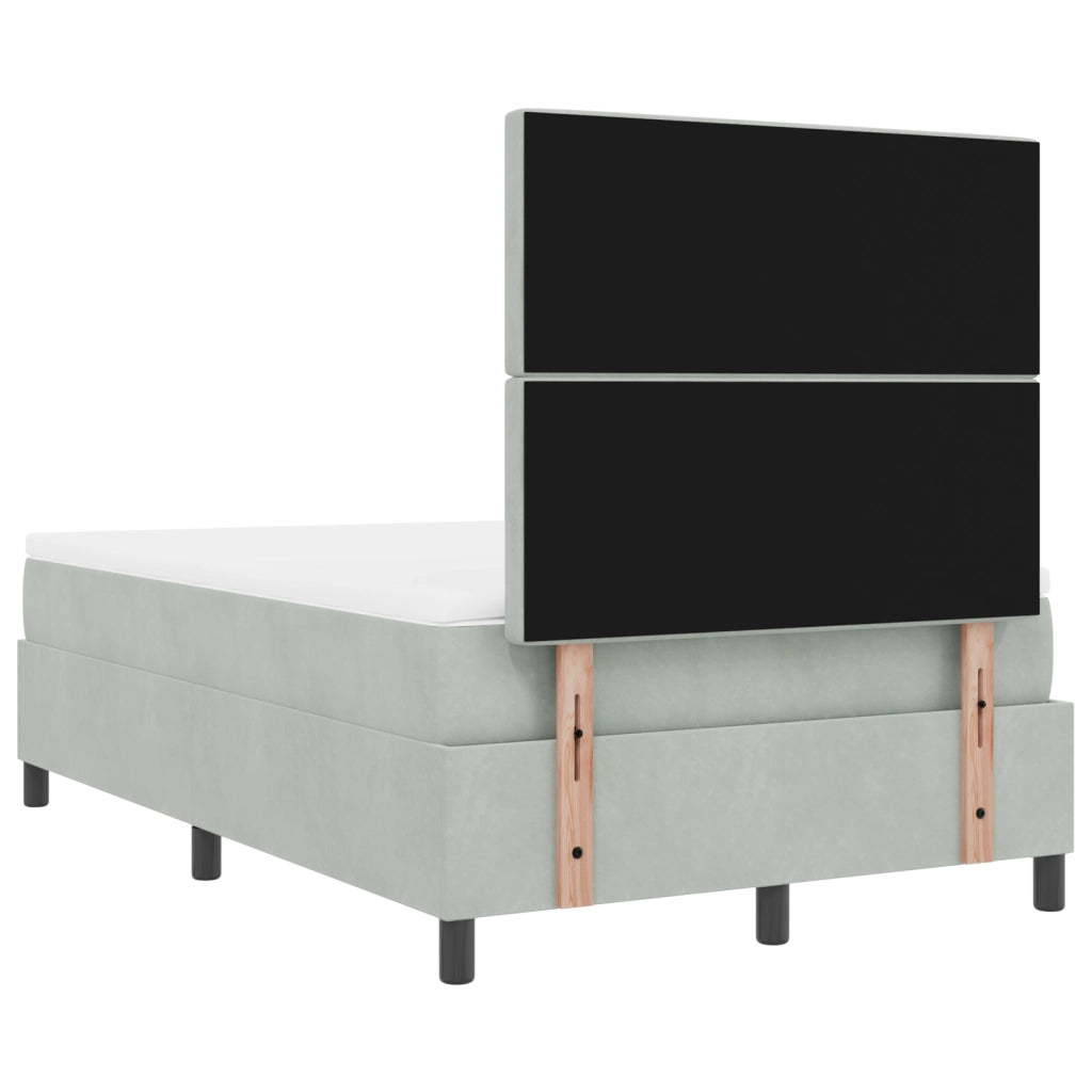 Letto Box Spring con Materasso Grigio Chiaro Piccolo Doppio Velluto