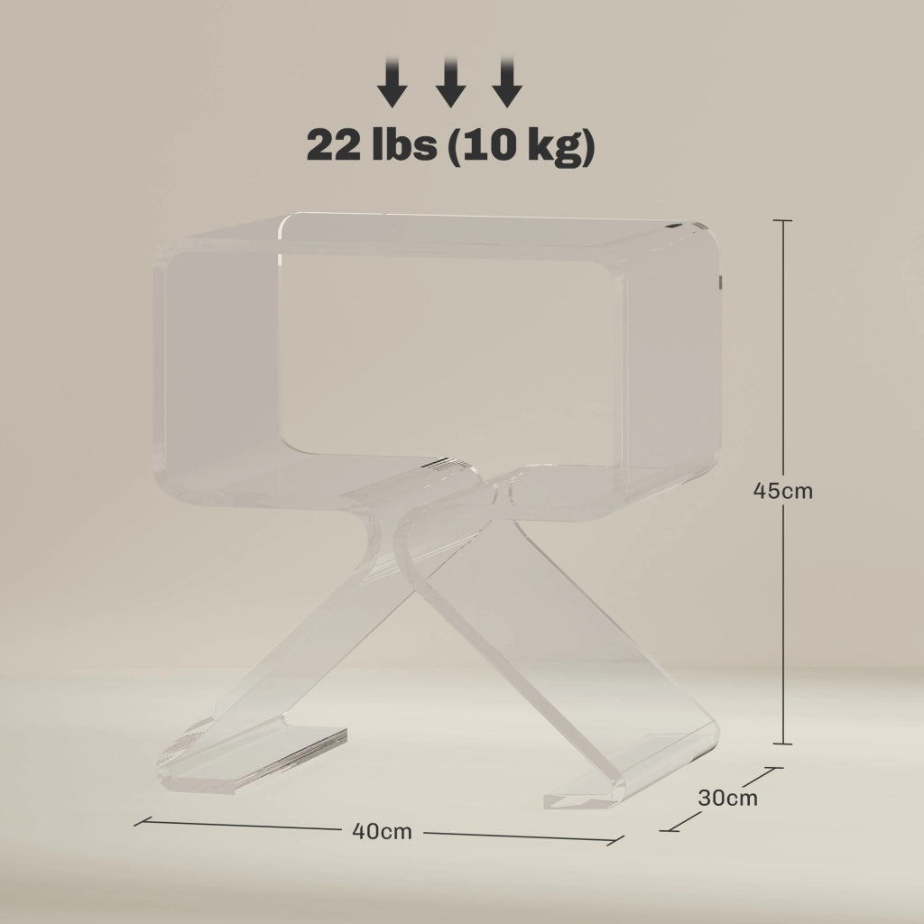 Tavolino Basso Geometrico a 2 Livelli in Acrilico con Gambe Triangolari, 40x30x45 cm, Trasparente