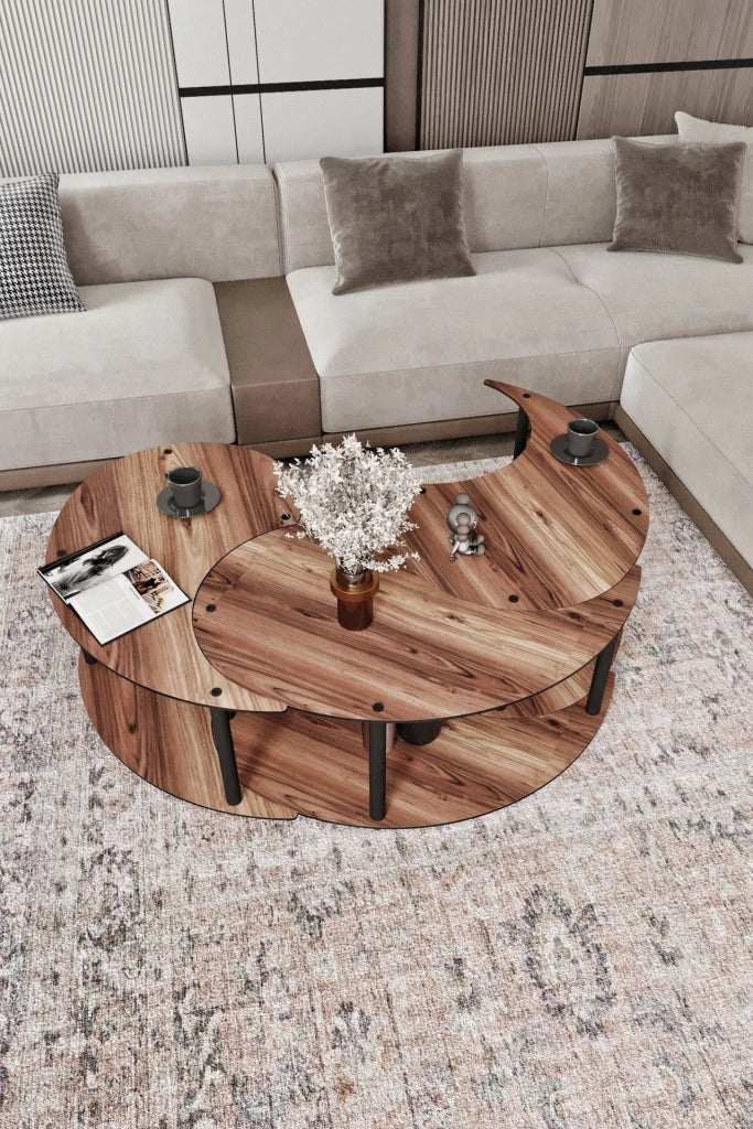 Set di tavolini in legno "Yin" 70 x 70 x 38 cm - Noce
