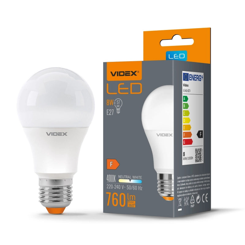 Lampadina LED A60 8W E27 luce neutra 4000K 760lm Videx