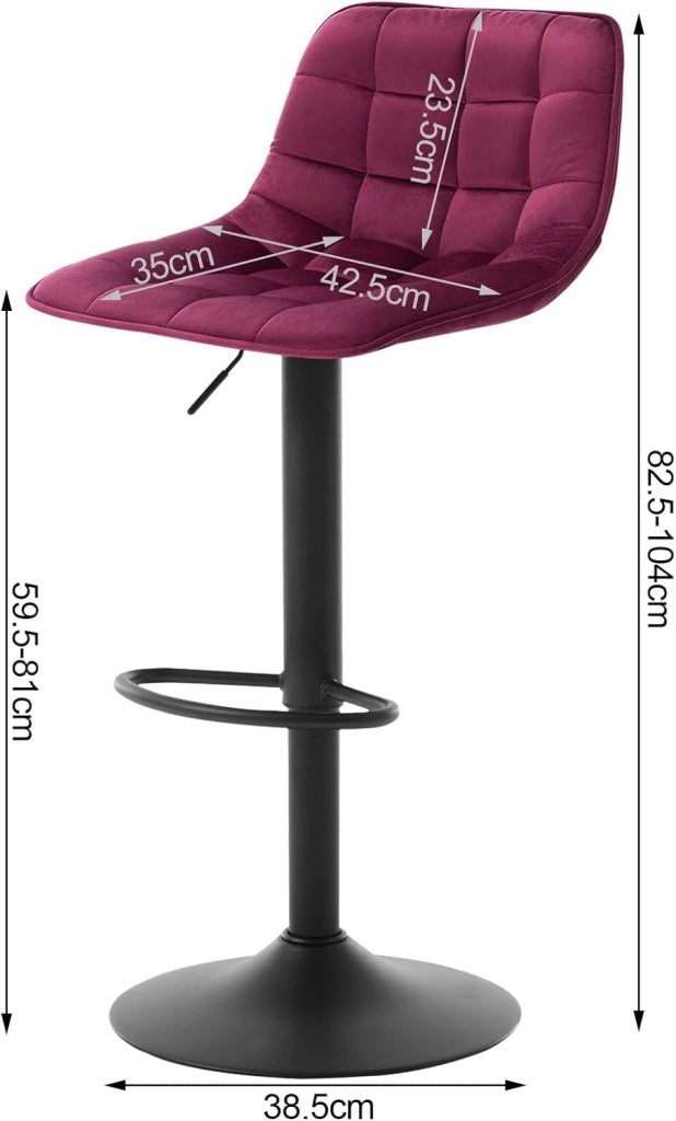 Set di 2 Sgabelli da Bar per Casa Moderni Sgabelli Cucina Girevoli con Poggiapiedi, in Velluto Bordeaux BH273bd-2